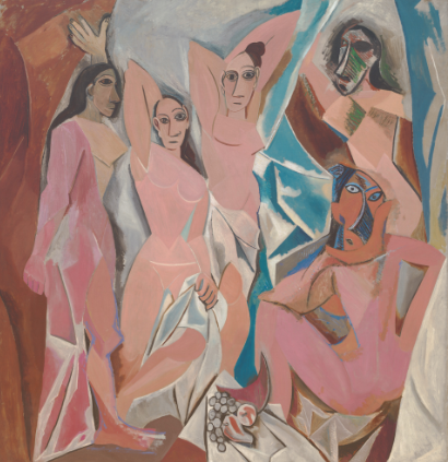 Pablo Picasso, Les Demoiselles d'Avignon, 1907. Five nude figures with mask-like faces.
